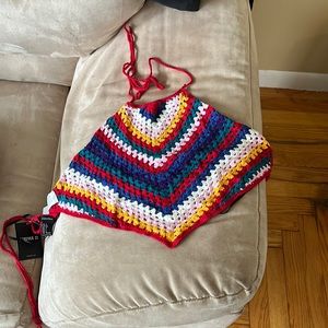 Multi color open back halter top. Size L. Never worn